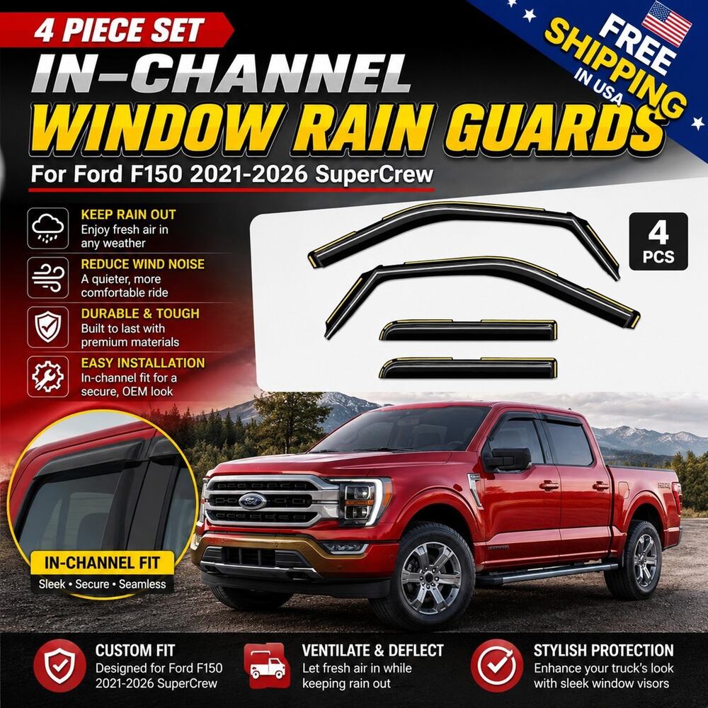 In-Channel Window Rain Guards Fit for Ford F150 2015-2020 Supercrew/Ford F250-F5